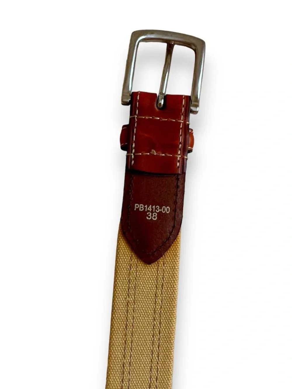 Vintage 70s beige and brown fabric and leather men’s belt